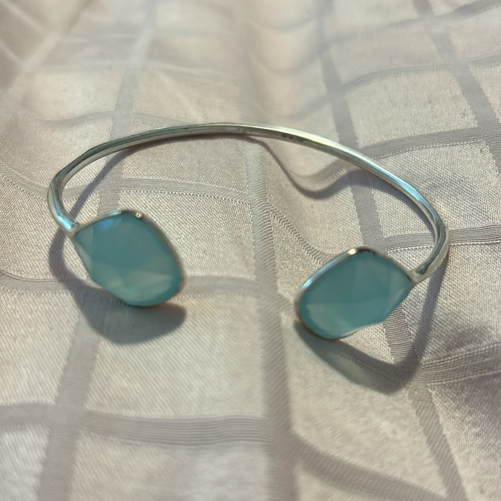 Stella & Dot Silver Bangle Cuff Bracelet with Turquoise Coloured Stones